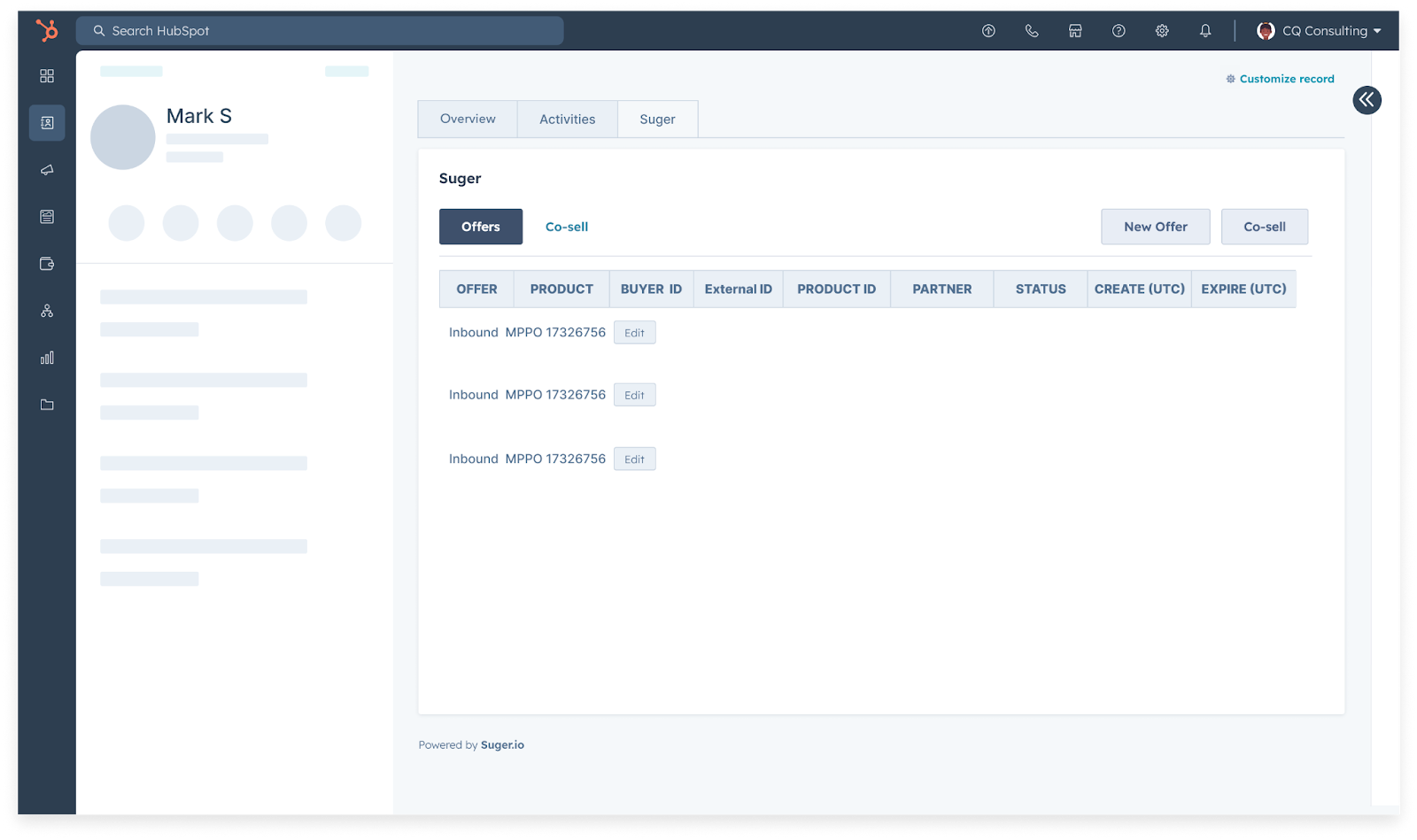Improved HubSpot deal record with embedded Fours co-sell controls and marketplace status