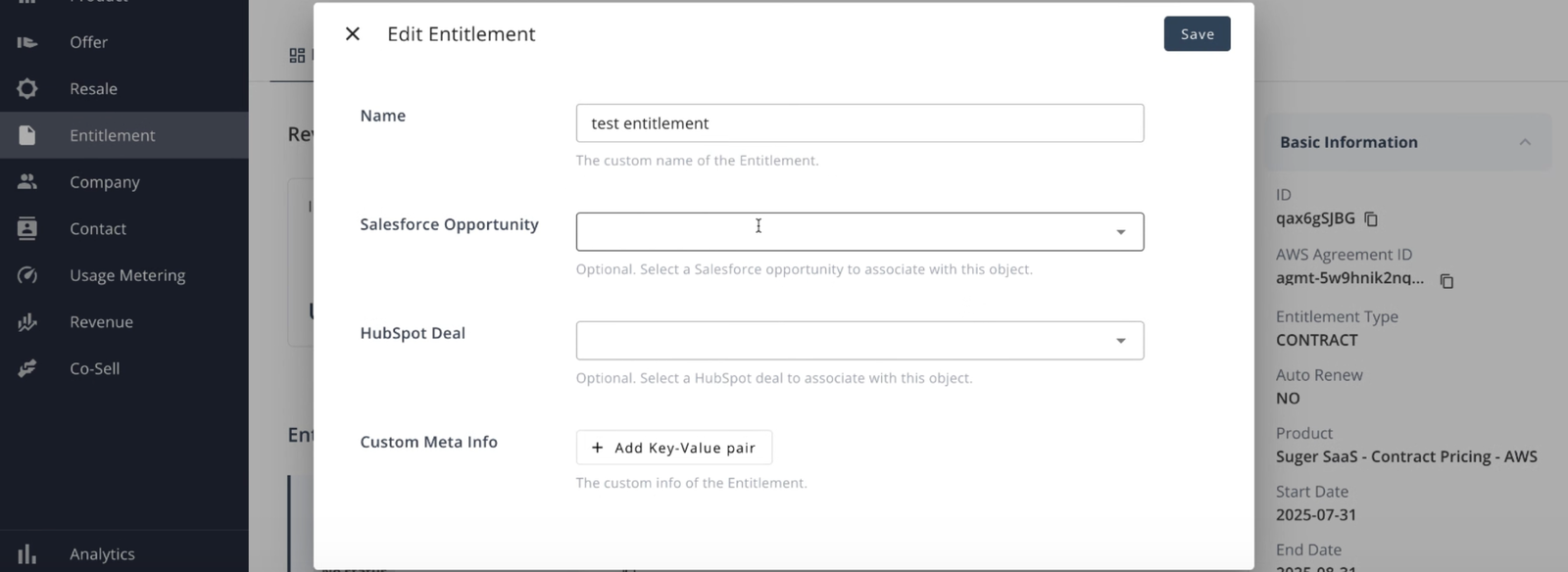 Marketplace entitlement card linked to its source opportunity in Fours for closed-loop revenue reporting