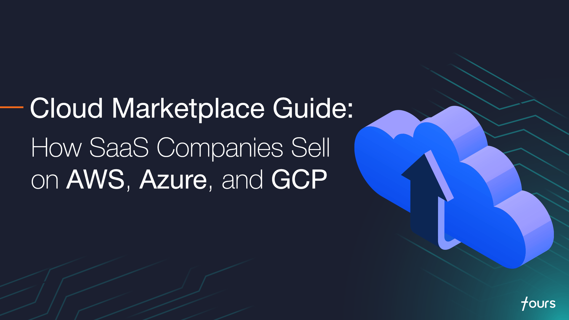 Cloud Marketplace Guide cover graphic on a dark background showing the title 'Cloud Marketplace Guide: How SaaS Companies Sell on AWS, Azure, and GCP' alongside an isometric cloud illustration and the Fours logo.