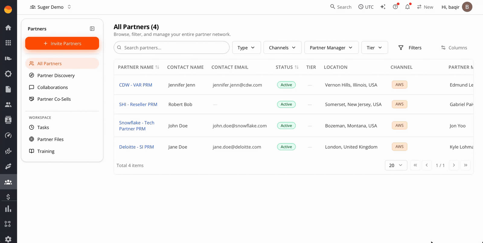 Fours PRM partner LMS showing training courses published to the partner portal
