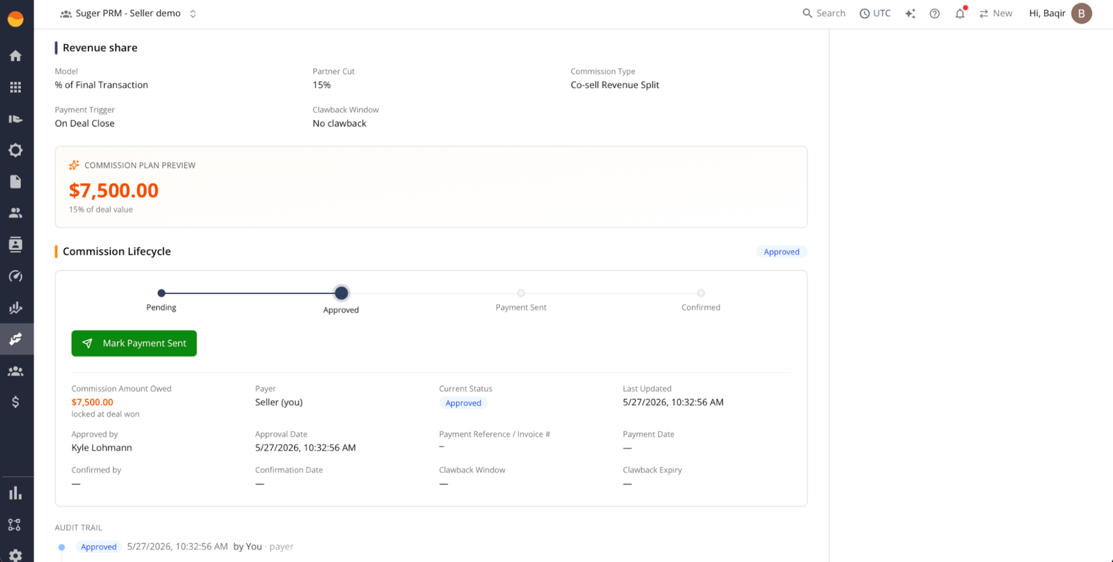 Automatic commission calculation and payout lifecycle tracking